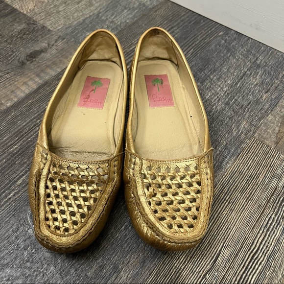 Lilly Pulitzer leather loafers flat shoes gold size 8.5 - Picture 8 of 10